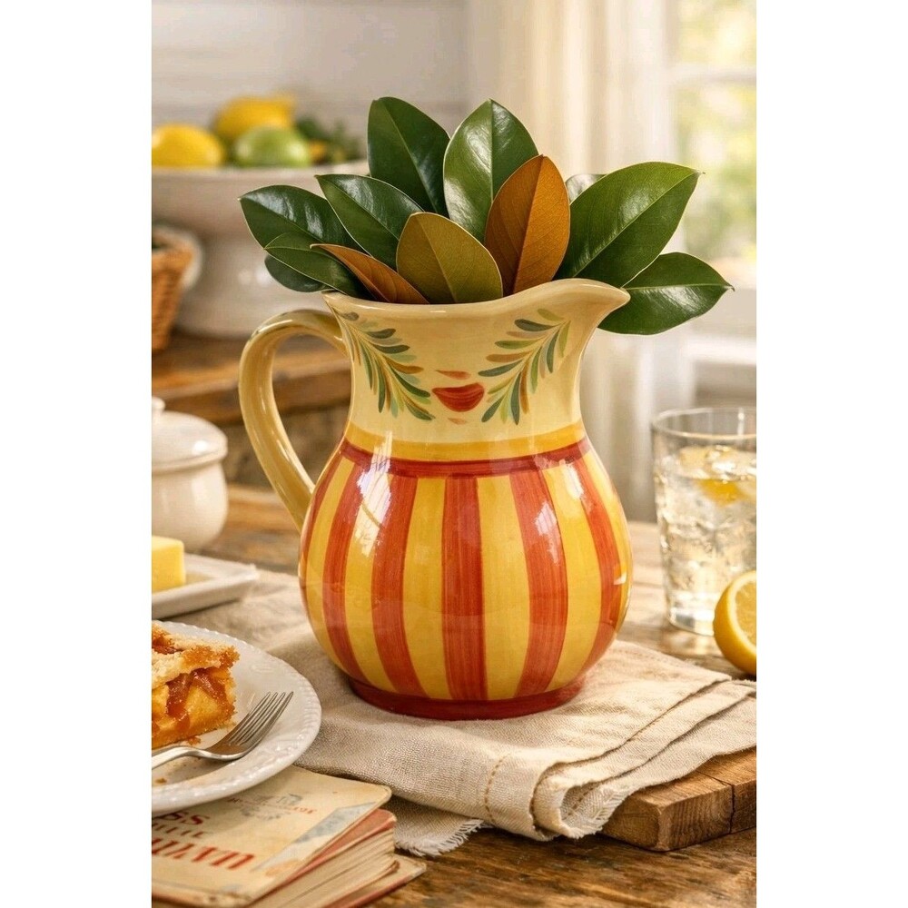 Gail Pittman Siena Pitcher Southern Living at Home Ceramic Red Yellow Strip EUC